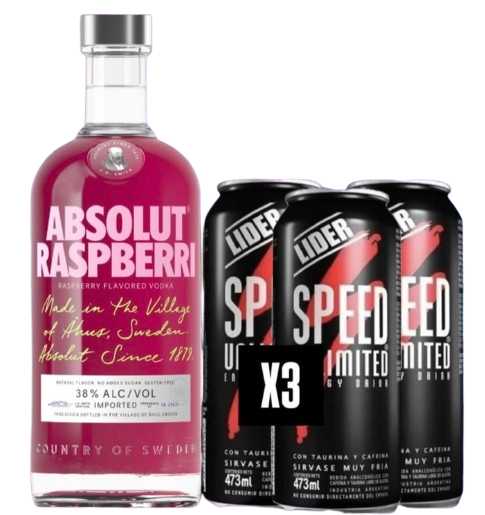 ABSOLUT RASPBERRY + 3 LATAS SPEED